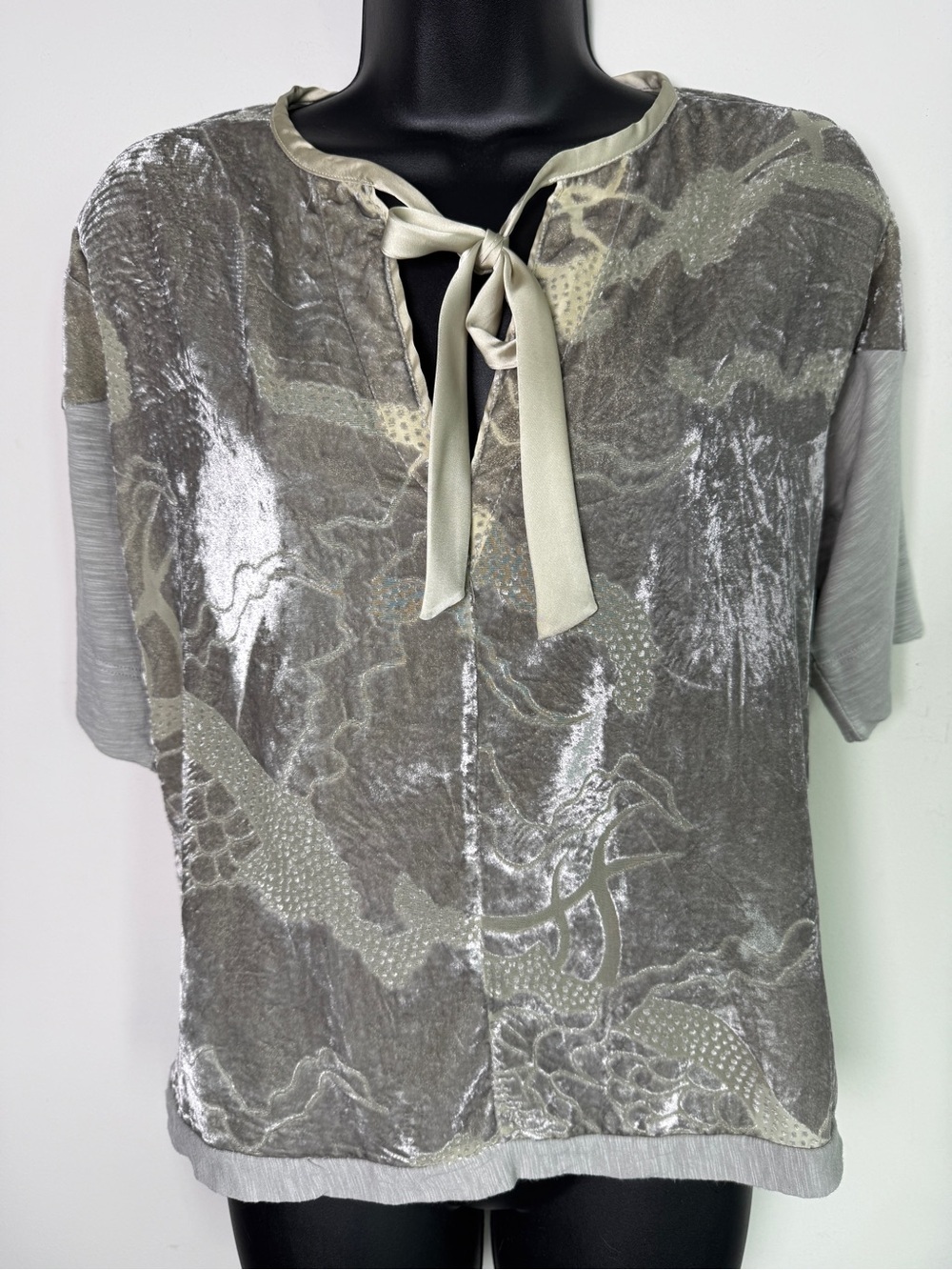 TINY | Anthropologie Marbella Burnout Velvet Tie Neck Top Boho Whimsigoth XS